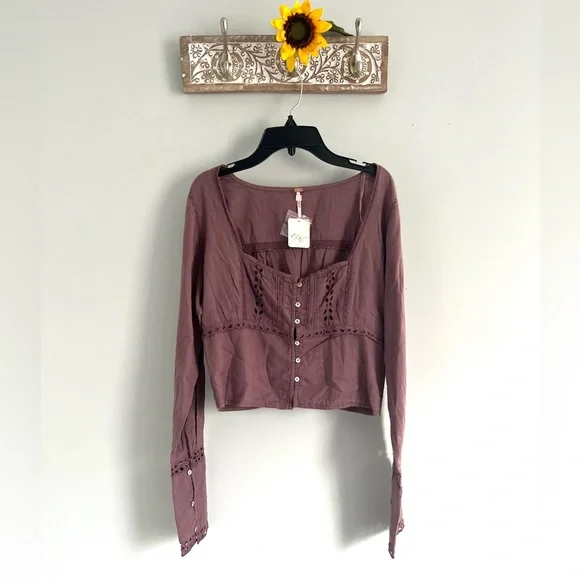 🌻🆕FREE PEOPLE Joi Blouse Roan Rouge color-Size Small - Picture 8 of 11